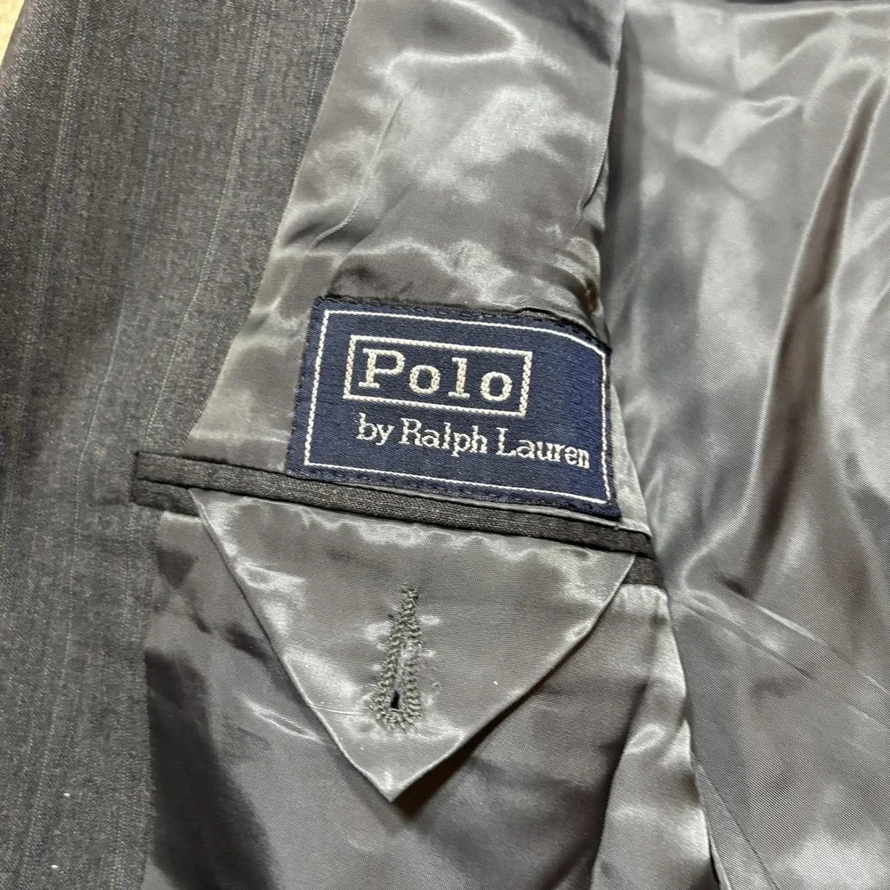 Vtg Polo By Ralph Lauren Blazer Mens 42 Gray Wool Pinstripe Suit Jacket 80s